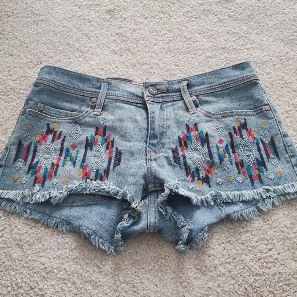 Roxy Denim Embroidered Jean Shorts